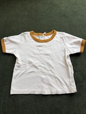 Quincy Mae White Tee with Mustard Trim Accents